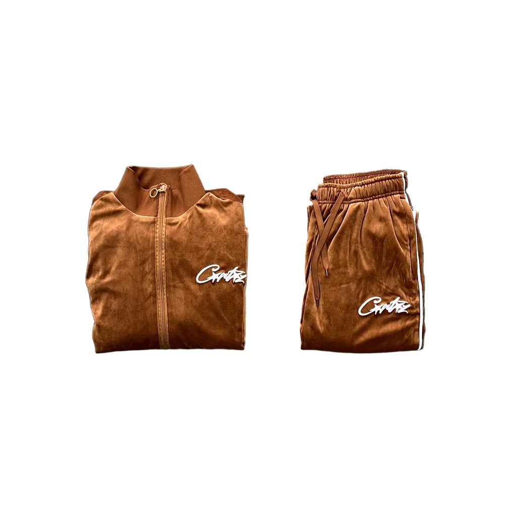CORTEIZ VELOUR TRACKSUIT – BROWN (FULL SET)